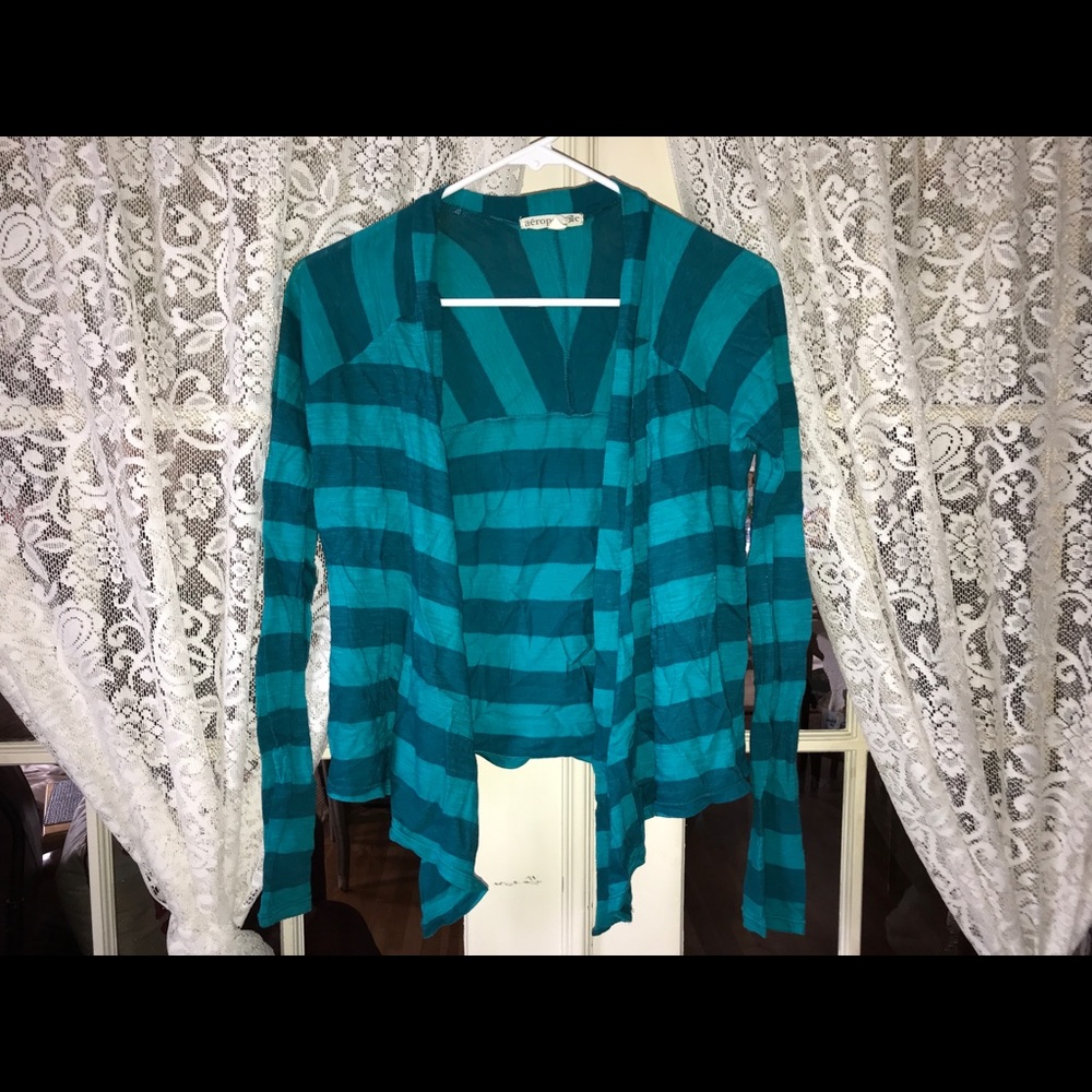 Aéropostale high-low blue striped cardigan (S)